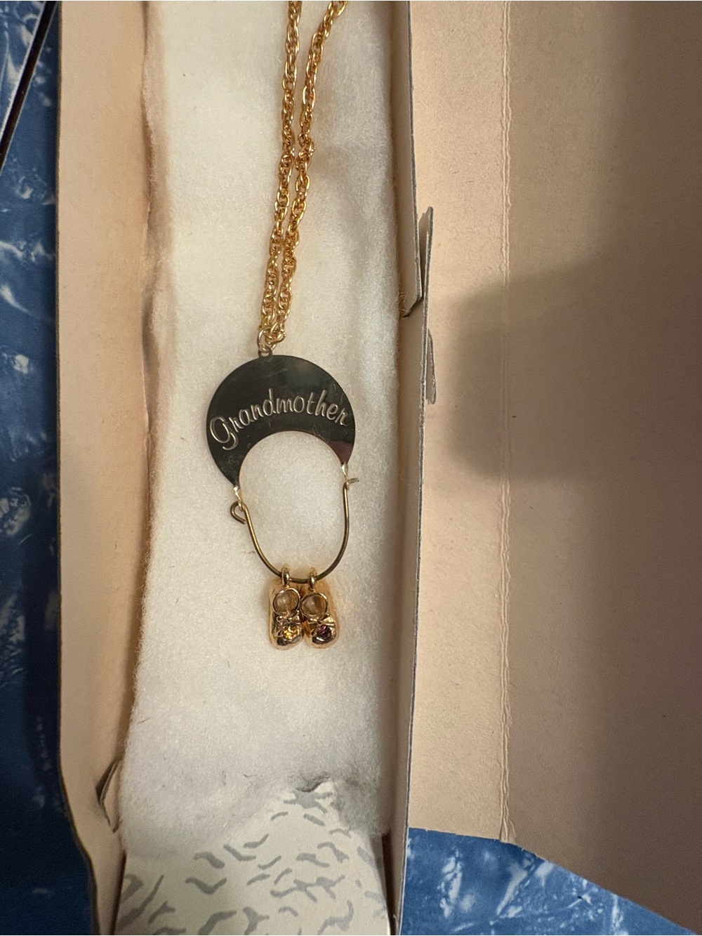 Vintage 1980’s Grandmother Gold-Tone Pendant Necklace with Baby Shoe Charms